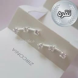گوشواره نقره نگین زیرکونیا زنانه برند IAM با طراحی خطی — تصویر ۳