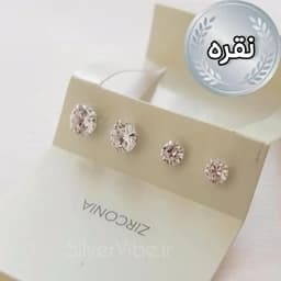 گوشواره نقره زنانه نگین دار پک دو جفتی — تصویر ۳