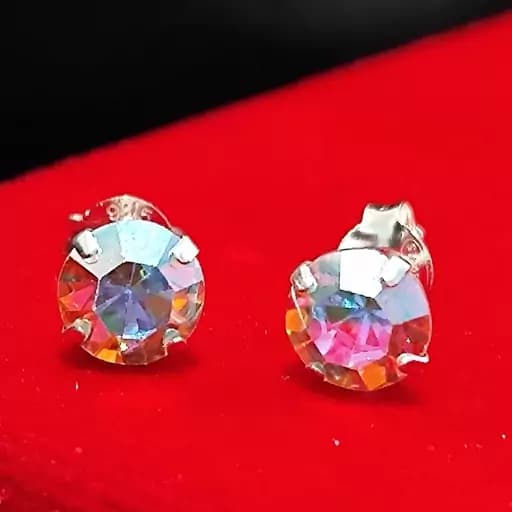 گوشواره نقره 925 خارجی اصل با کریستال اروپایی هفت رنگ سایز 5میل کدz4