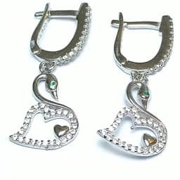 گوشواره نقره جواهری آبکاری رادیوم قو — تصویر ۵