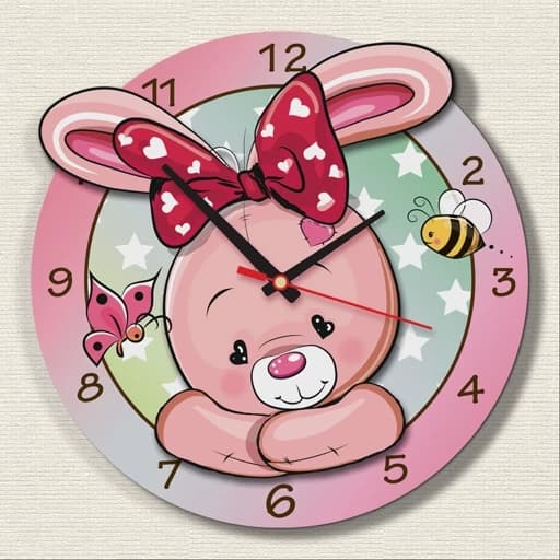 ساعت دیواری فانتزی اتاق کودک مدل خرگوش دخترانه مان لیزر