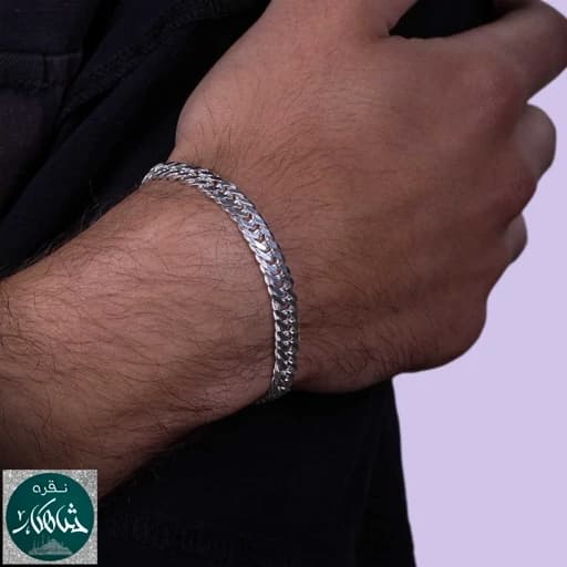 دستبند نقره مردانه شاهکار مدل کارتیر دوبل6 و نیم میل عیار 925 ساخت ایتالیا — تصویر ۲