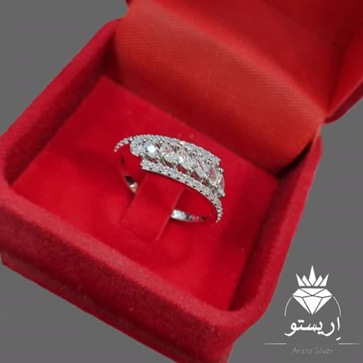 انگشتر نقره زنانه مارکیز بسیار ظریف و خاص با عیار 925 و آبکاری طلاسفید همراه با فاکتور — تصویر ۲