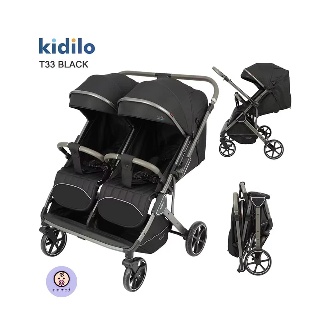 کالسکه دو قلو کیدیلو kidilo مدل T33 (دسته دو طرفه) رو به مادر — تصویر ۳