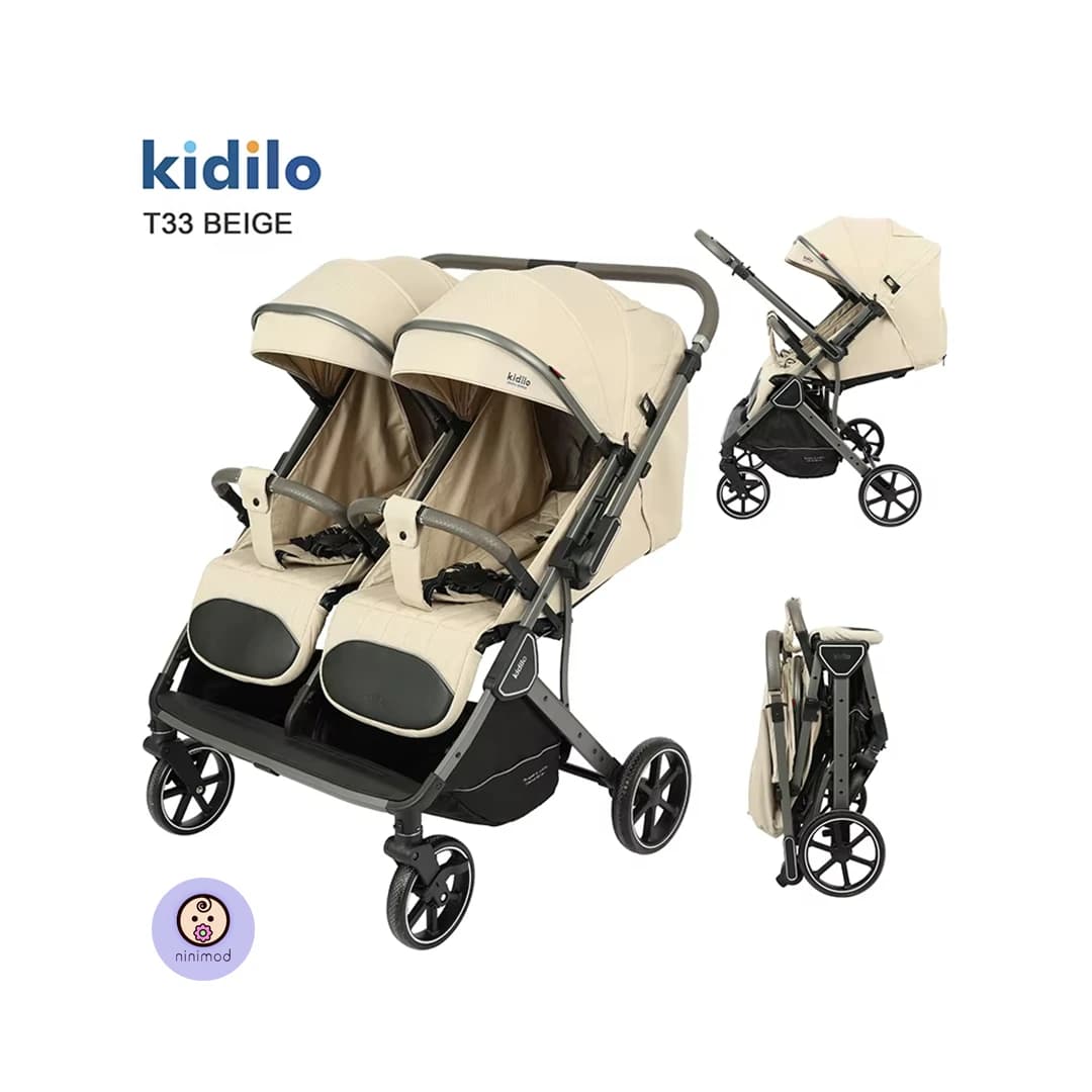 کالسکه دو قلو کیدیلو kidilo مدل T33 (دسته دو طرفه) رو به مادر — تصویر ۷