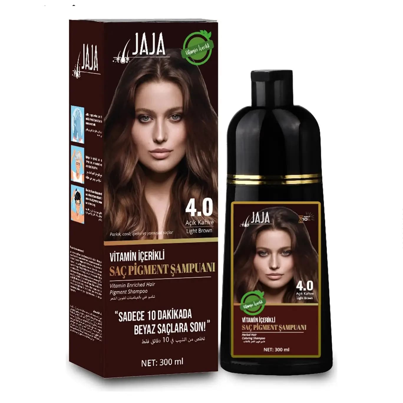 شامپو رنگ شماره 4.0 قهوه ای روشن Light Brown ویتامینه جاجا Jaja ترکیه Unisex حجم 300 میل — تصویر ۳