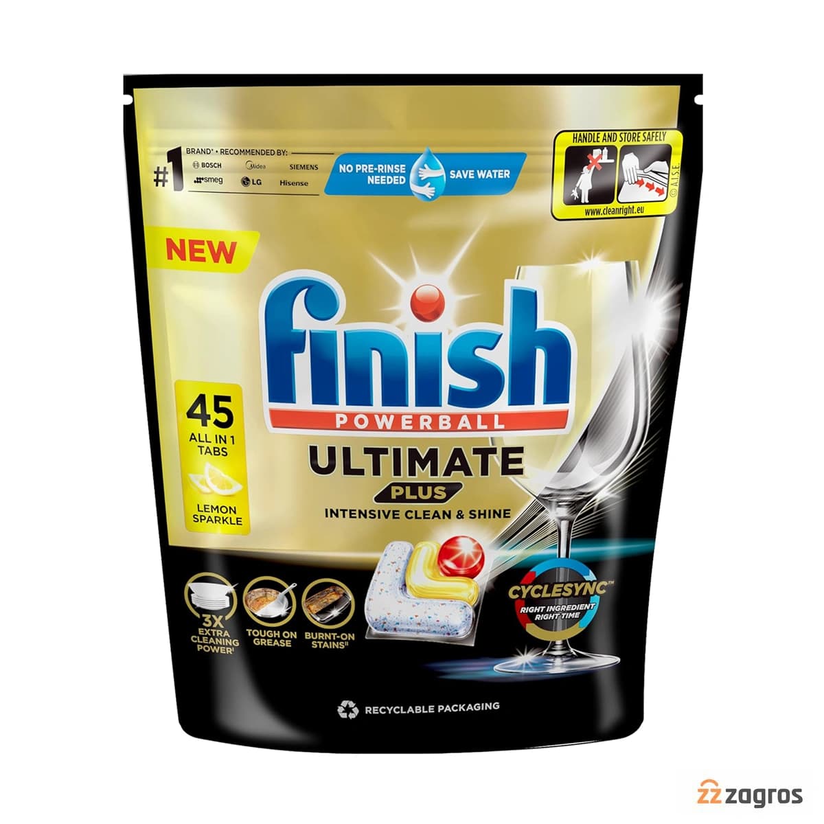 قرص ظرفشویی فینیش Finish التیمیت پلاس لیمویی اصل 4 آنزیم بسته 45 عددی — تصویر ۴