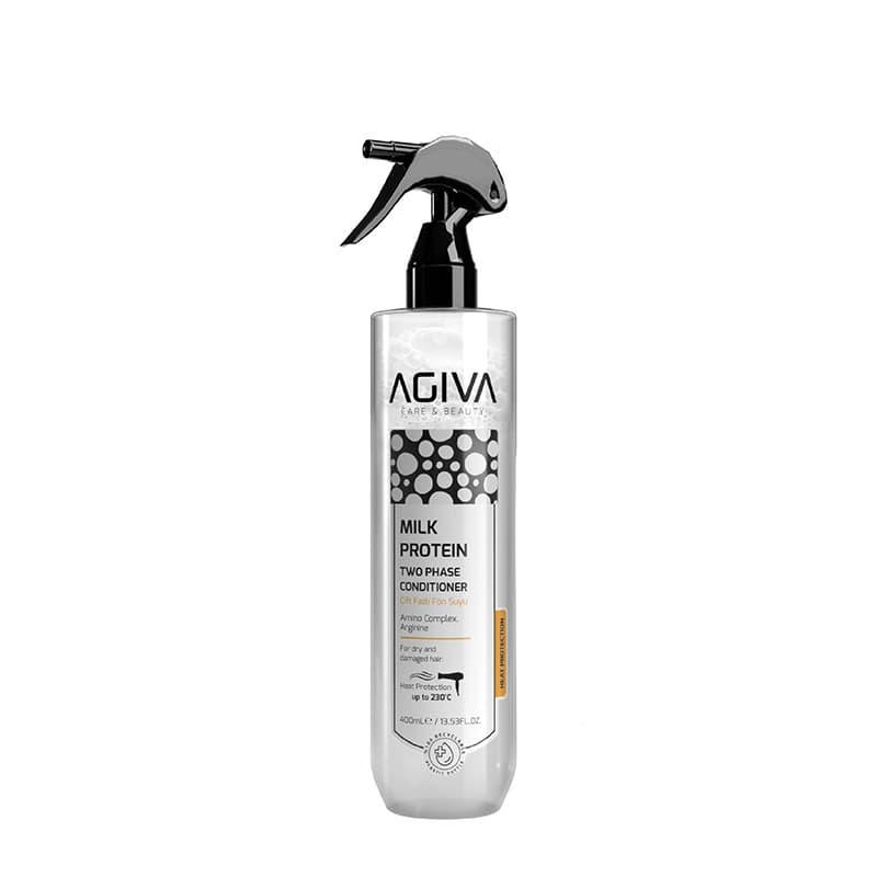 اسپری دوفاز پروتئین شیر آگیوا Agiva دارای محافظ حرارتی برای موهای خشک و آسیب دیده حجم 400 میل — تصویر ۱۲