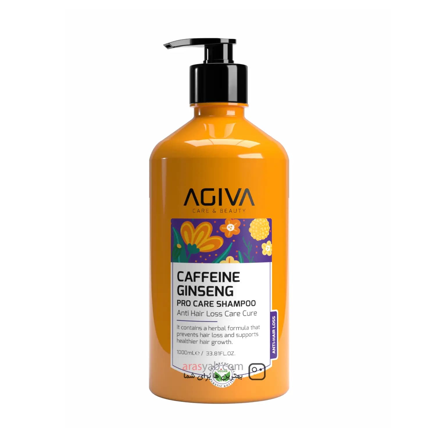 شامپو ضد ریزش آگیوا Agiva حاوی کافئین و جنسینگ سری حرفه ای Pro Care حجم ۱۰۰۰ میل — تصویر ۲