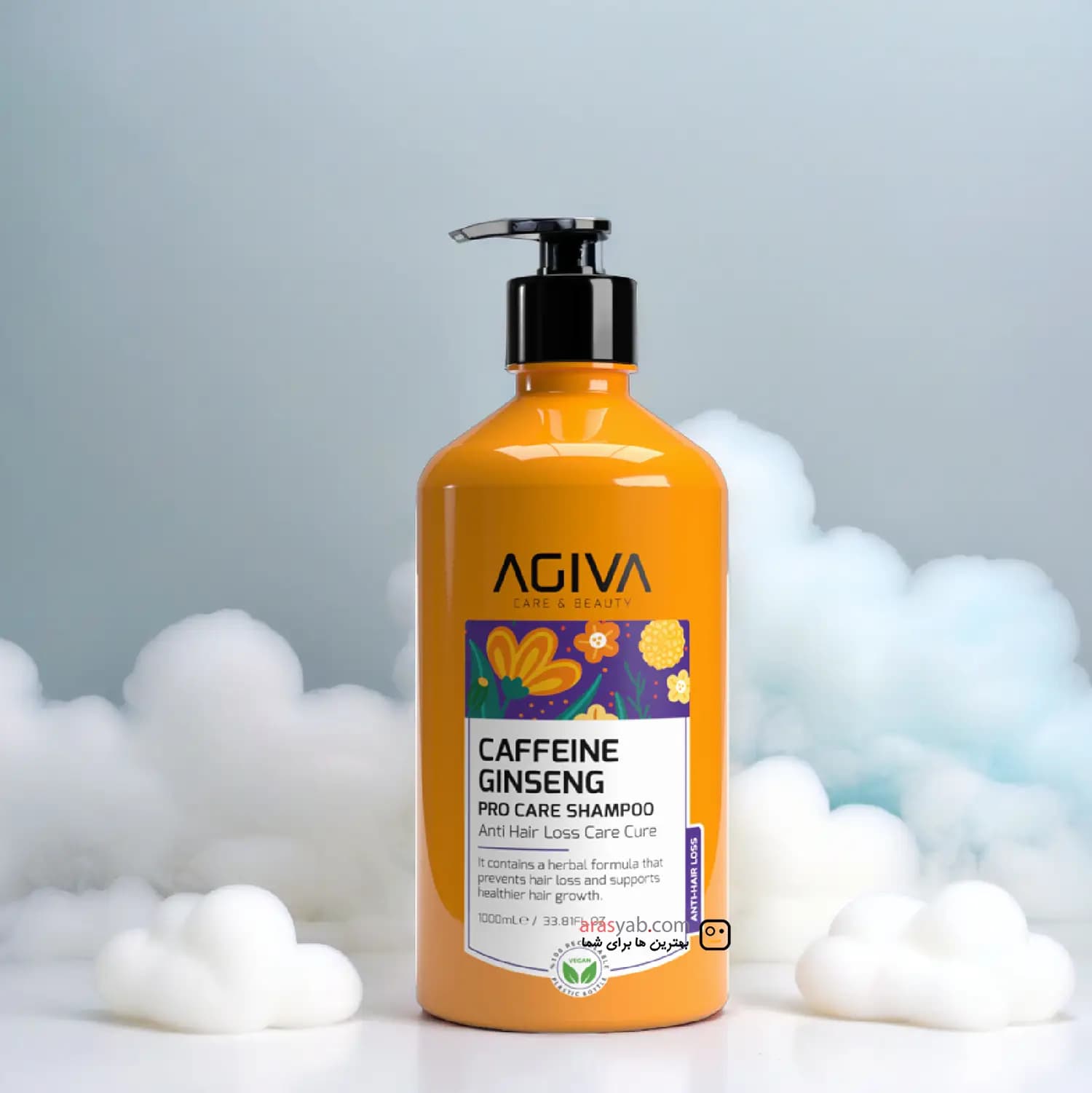 شامپو ضد ریزش آگیوا Agiva حاوی کافئین و جنسینگ سری حرفه ای Pro Care حجم ۱۰۰۰ میل — تصویر ۷