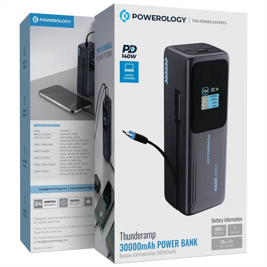 پاوربانک پاورولوژی ThunderAmp ظرفیت 30000 میلیآمپر مدل PWP001ADGY — تصویر ۳