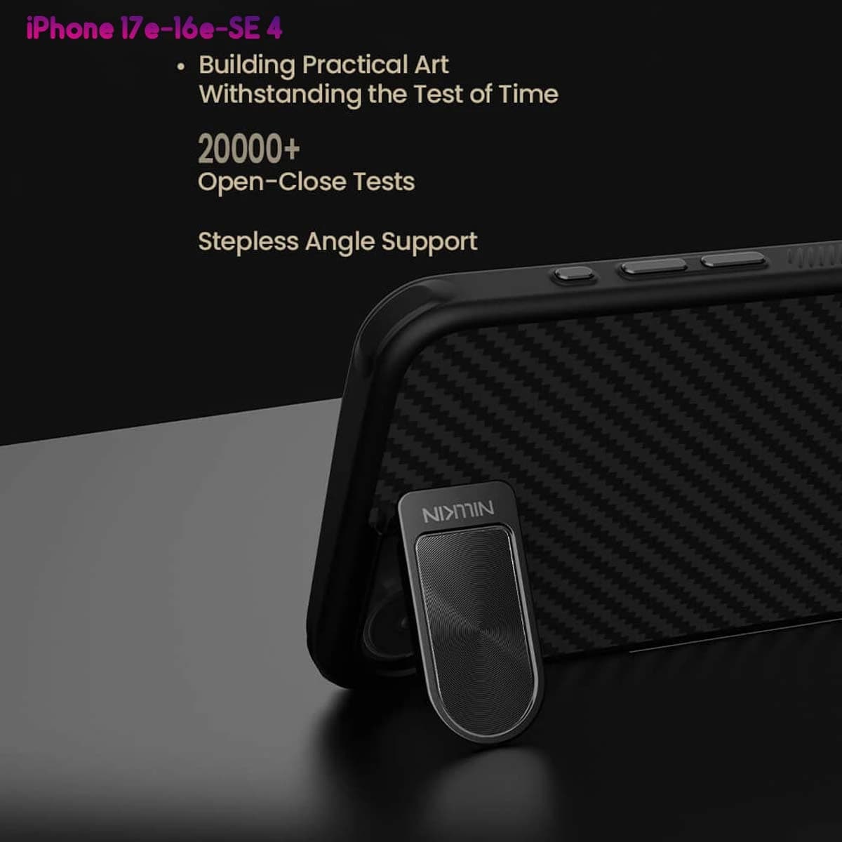 گارد مگنتی کربنی کمرا استند فلزی iPhone 16e مارک نیلکین مدل CarboProp — تصویر ۷