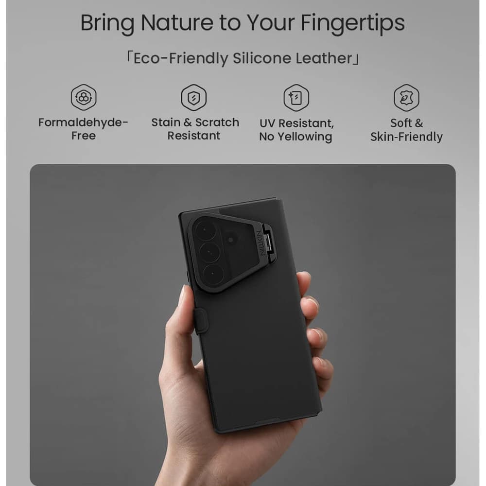 کیف مگنتی چرمی Galaxy Z Fold 8 Ultra با درب مگنتی و محافظ دوربین استند دار مارک نیلکین مدل Qin Prop — تصویر ۸