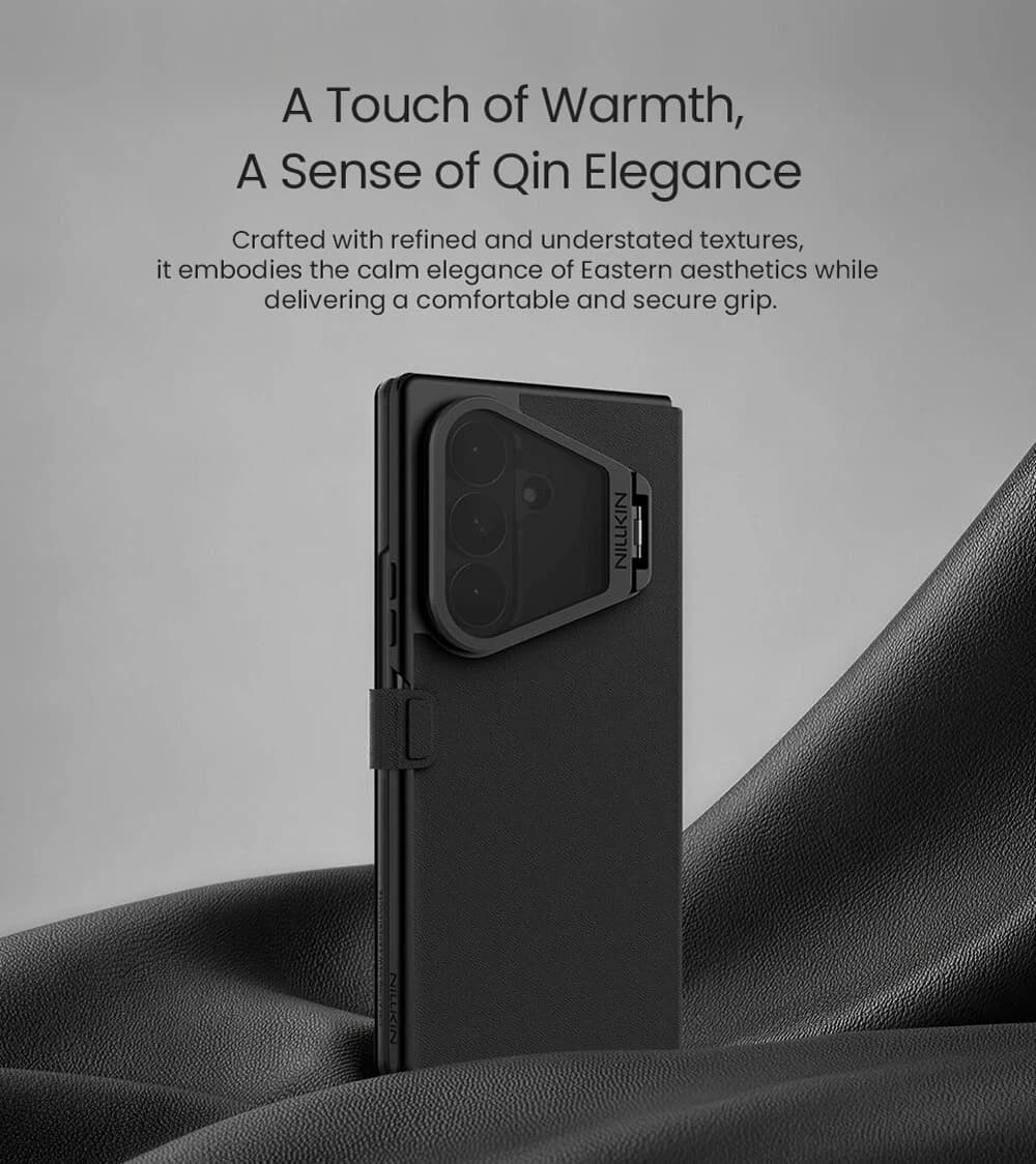 کیف مگنتی چرمی Galaxy Z Fold 8 Ultra با درب مگنتی و محافظ دوربین استند دار مارک نیلکین مدل Qin Prop — تصویر ۹