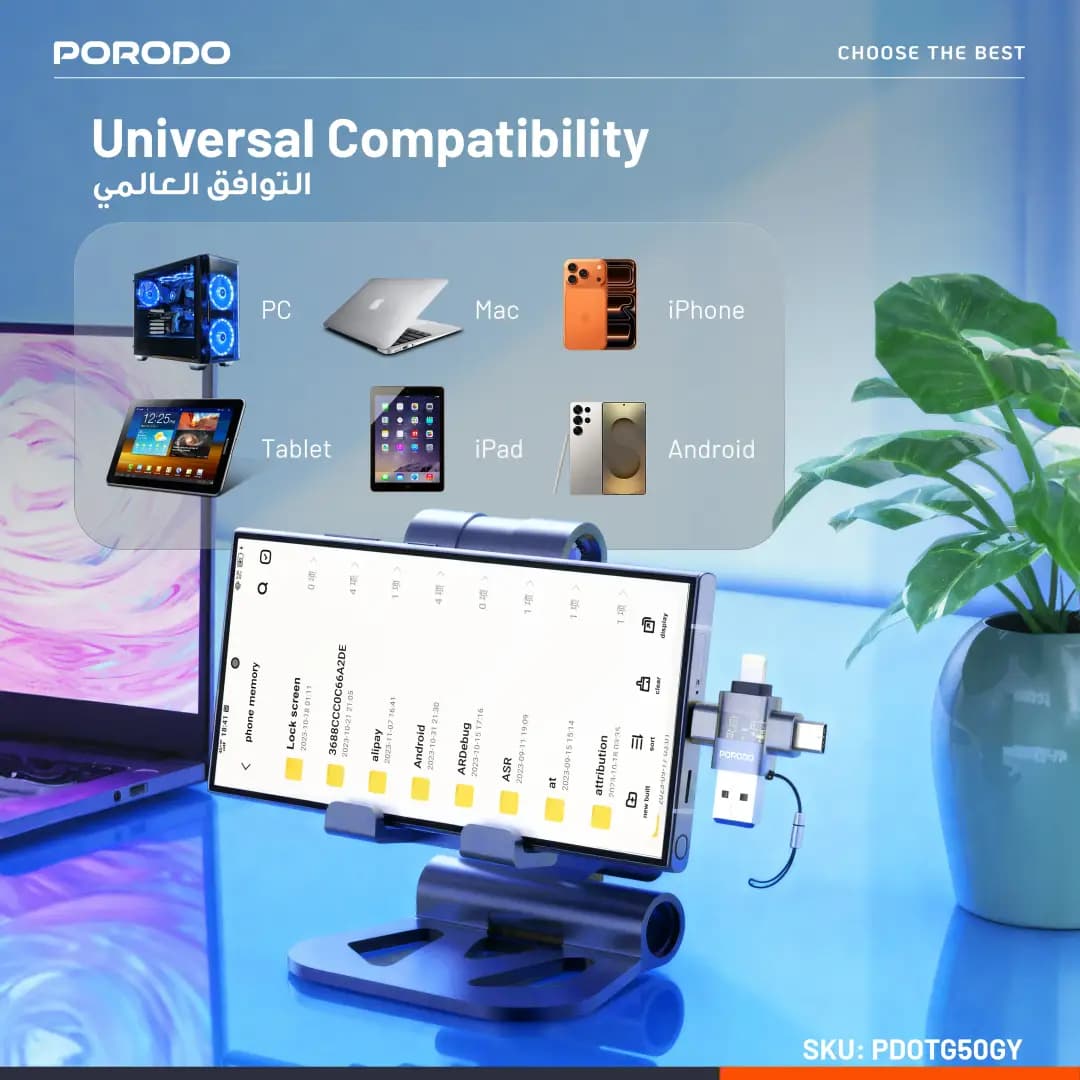 مبدل OTG پرودو MiniLink با پشتیبانی از USB-C، Micro USB، Lightning و کارت حافظه مدل PDOTG50GY — تصویر ۴