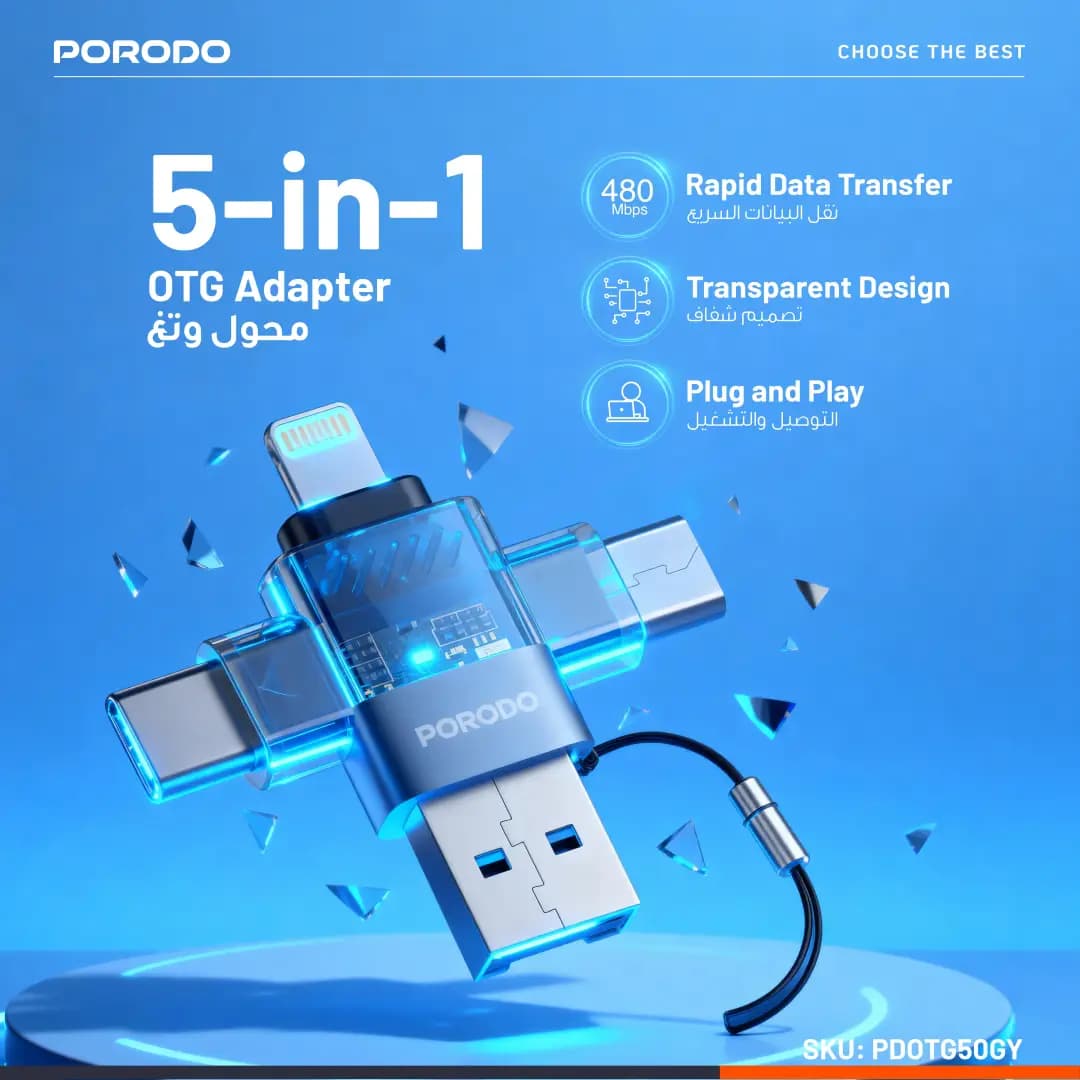 مبدل OTG پرودو MiniLink با پشتیبانی از USB-C، Micro USB، Lightning و کارت حافظه مدل PDOTG50GY — تصویر ۵