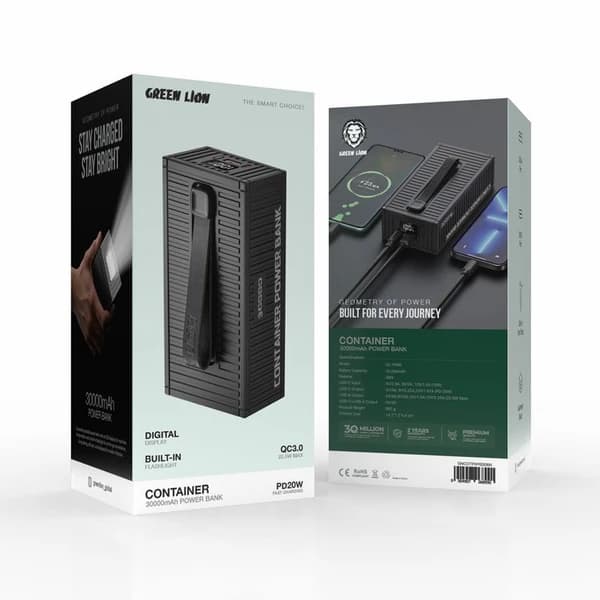 پاوربانک گرین لاین Container ظرفیت 30000 میلیآمپرساعت مدل GNCONPB30KBK — تصویر ۳