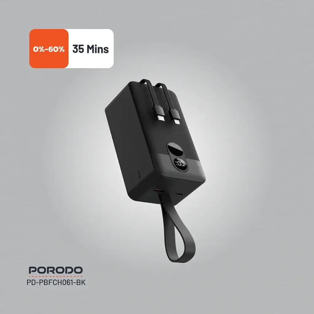 پاوربانک 50000 میلیآمپرساعتی پرودو با کابلهای داخلی مدل PD-PBFCH061-BK — تصویر ۴