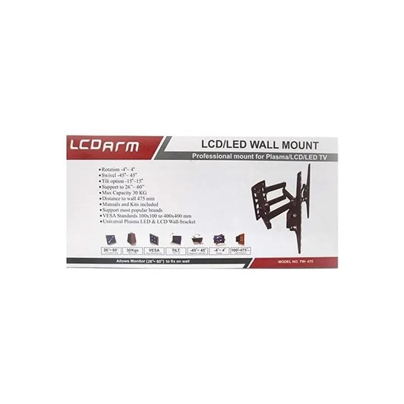 پایه براکت 26 تا 60 اینچ دیواری دوبازو LCDARM TWM-475 — تصویر ۵