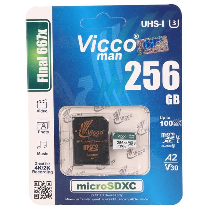 کارت حافظه میکرو 256 گیگ ویکومن Vicco Man Final 667X A2 V30 U3 100MB/s + خشاب