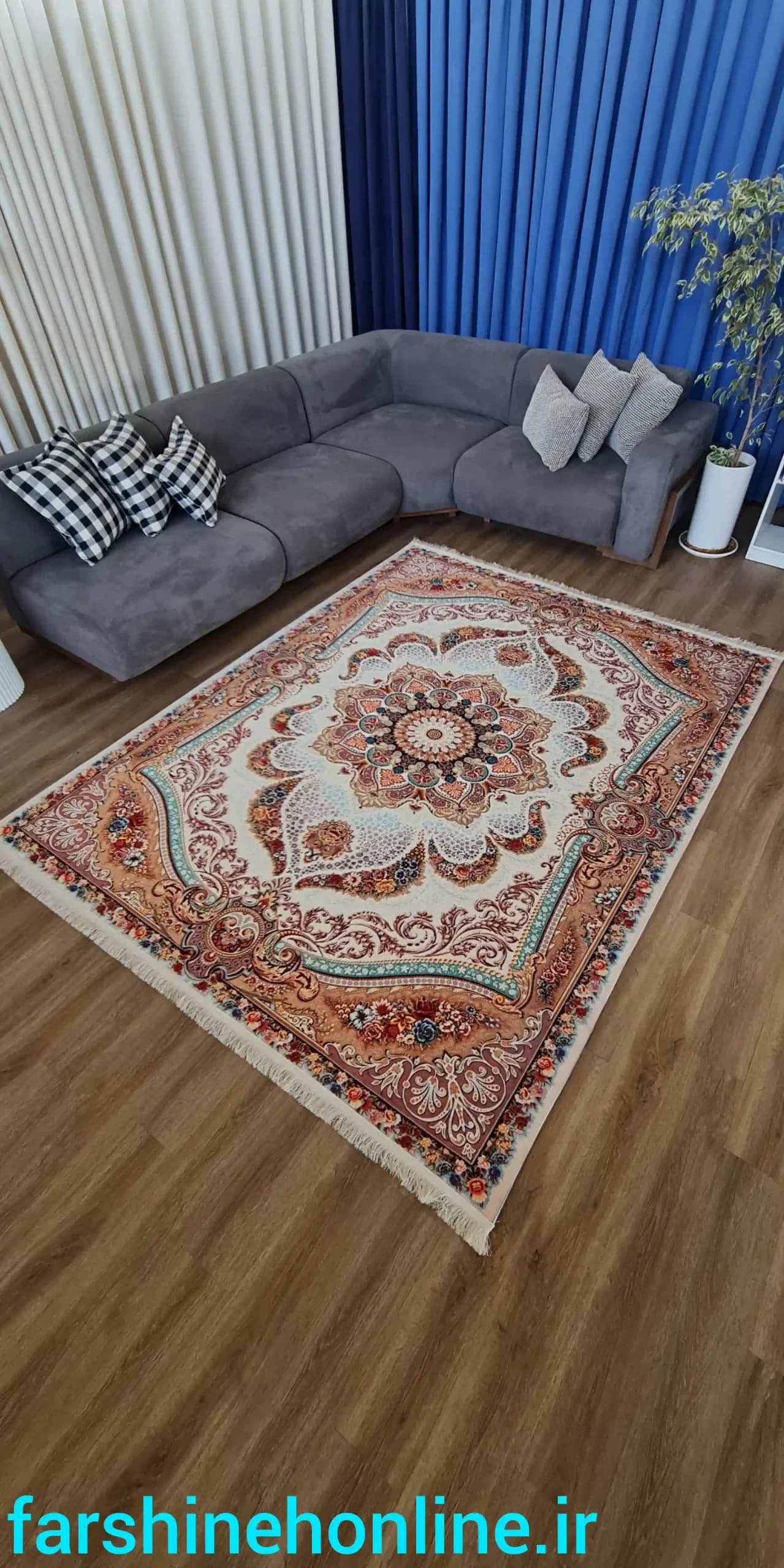 فرشینه سنتی طرح لچک و ترنج – مناسب پذیرایی و اتاق خواب — تصویر ۷