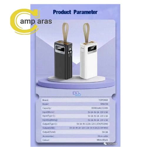 پاوربانک تاپومکس 30 هزار میلی آمپر TPB-F38 TOPOMAX اصل — تصویر ۹