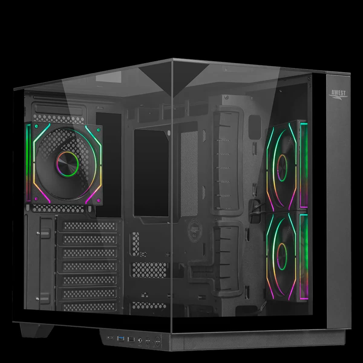 کیس کامپیوتر گیمینگ اوست مدل Awest AQ-17TG-B مشکی — تصویر ۳