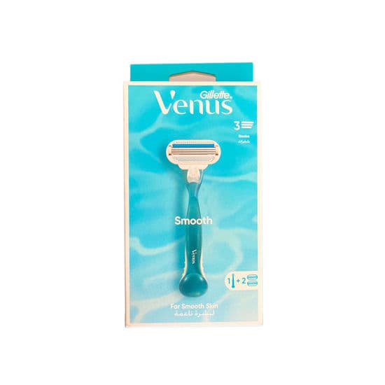 ژیلت زنانه ونوس مدل Smooth دارای تیغ های 3 لبه ای +دارای 2 تیغ یدک و دارای دسته تیغ قابل تعویض