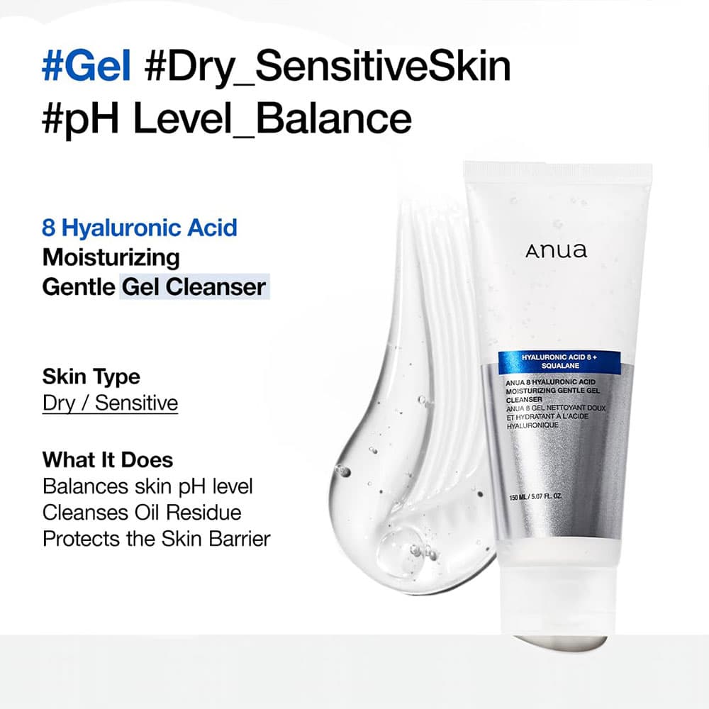 ژل شوینده ملایم هیالورونیک اسید و اسکوالان آنوا Anua 8 Hyaluronic Acid Moisturizing Gentle Gel Cleanser — تصویر ۵