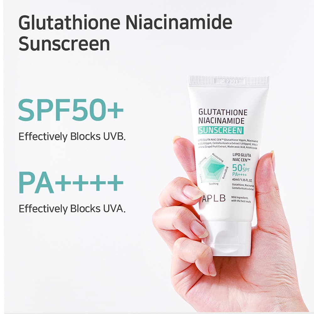 کرم ضد آفتاب گلوتاتیون و نیاسینامید APLB ضد لک و روشن کننده پوست APLB Glutathione Niacinamide Sunscreen — تصویر ۶