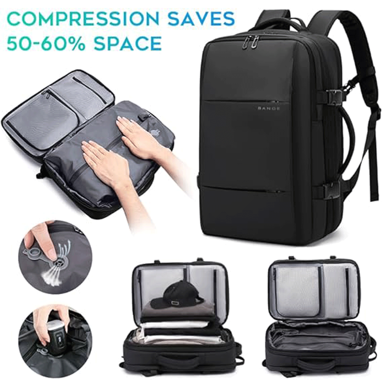 کوله پشتی مسافرتی لپ تاپ 15.6 اینچ با ظرفیت بزرگ 37 لیتر بنج Bange BG-3028 | قفل TSA و قابل ارتقا — تصویر ۵
