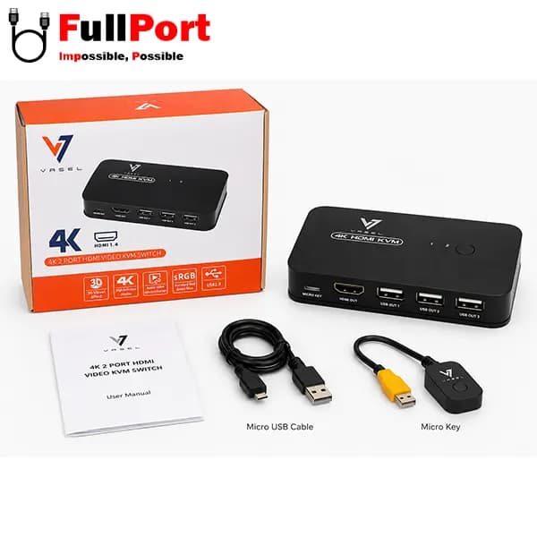 سوئیچ کی وی ام 2 خروجی دستی HDMI+USB واصل مدل VSL-HK201 — تصویر ۵