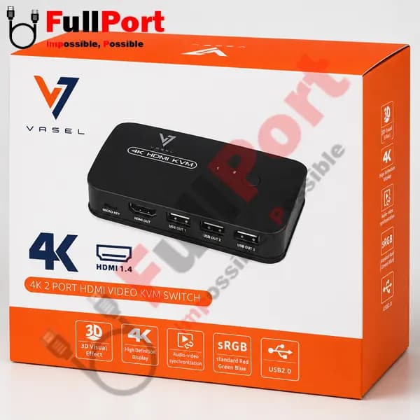 سوئیچ کی وی ام 2 خروجی دستی HDMI+USB واصل مدل VSL-HK201 — تصویر ۶