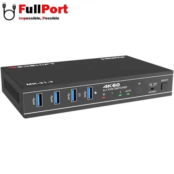 سوئیچ کی وی ام 2 خروجی اتومات HDMI+USB فرانت مدل FN-K3H21 — تصویر ۵