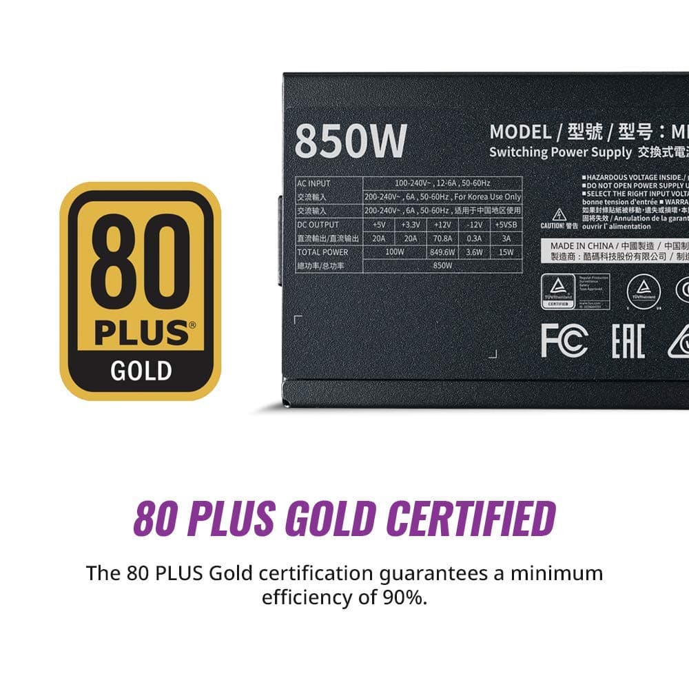 پاور استوک 850 وات کولر مستر MWE GOLD 850 V2 Gold Full Modular — تصویر ۵