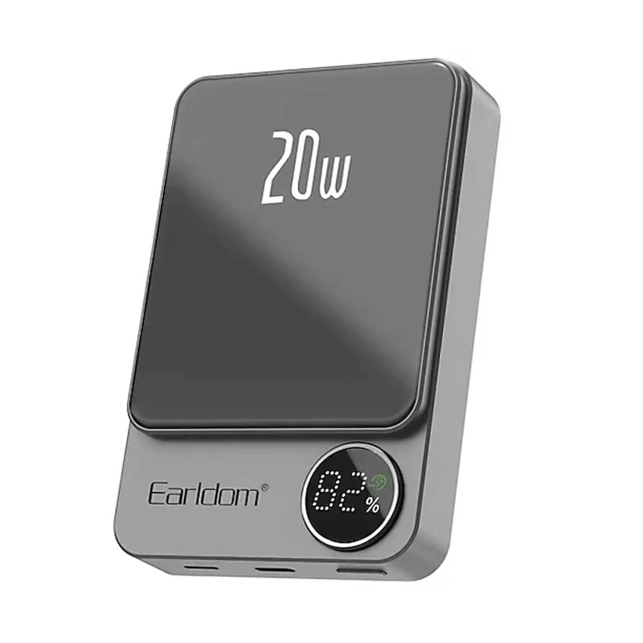 پاوربانک وایرلس PD و فست شارژ Earldom 10000mAh مدل PD24 20W – مشکی (دارای نمایشگر LED)