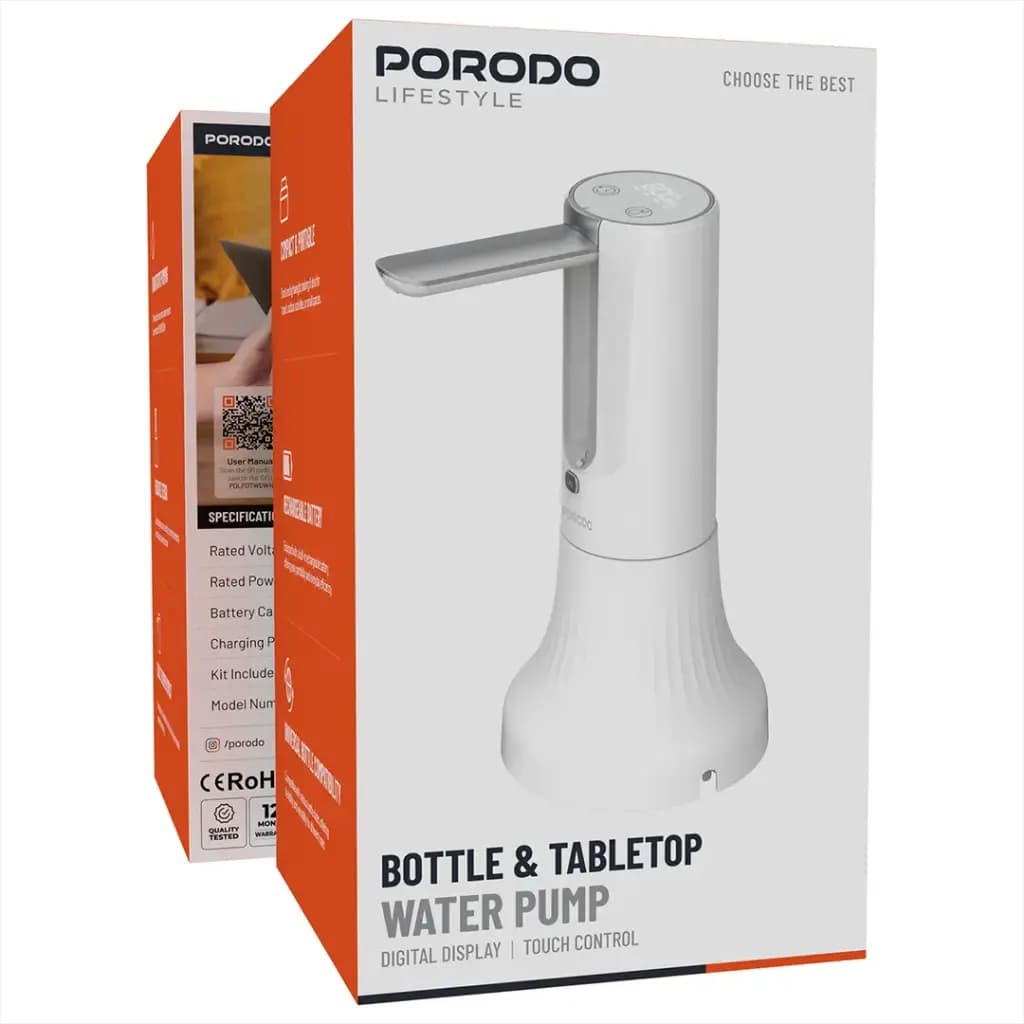پمپ آب شارژی و رو میزی پرودو مدل Porodo Lifestyle Bottle Tabletop Water Pump with Digital Display — تصویر ۱۱