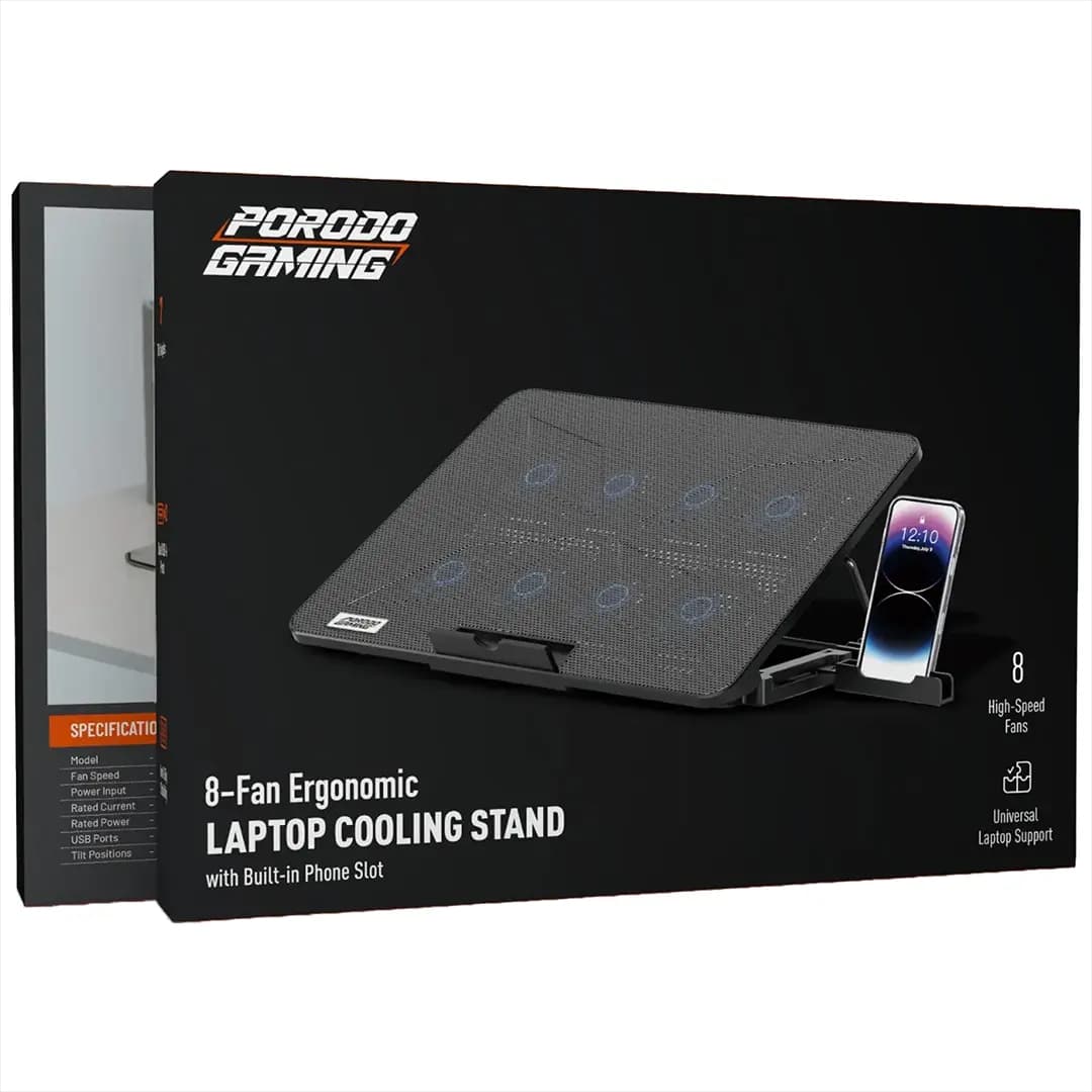 کولپد و پایه خنککننده گیمینگ لپتاپ پرودو مدل Porodo Gaming 8-Fan Ergonomic Laptop Cooling Stand — تصویر ۱۱
