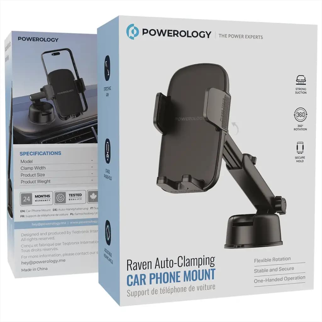 پایه نگهدارنده اتوماتیک گوشی داخل خودرو پاورولوژی مدل Powerology Raven Auto-Clamping Car Phone Mount — تصویر ۳