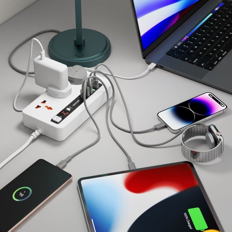 چندراهی برق و هاب شارژ پرودو مدل PD-FWCH013 توان ۳۰۰۰ وات با ۵ پورت USB (تایمر دار) — تصویر ۷