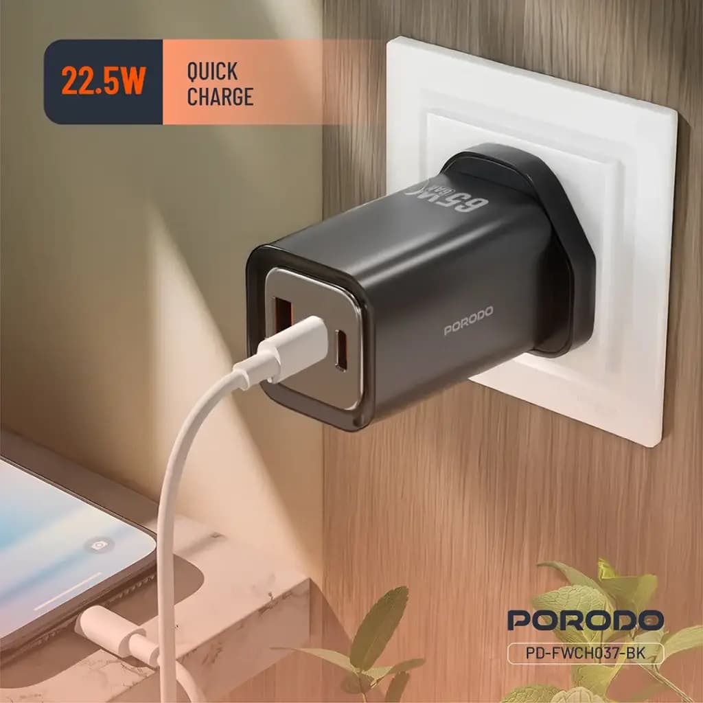 آداپتور شارژر دیواری پرودو مدل PD-FWCH037 ظرفیت ۶۵ وات (سه پورت) — تصویر ۱۲
