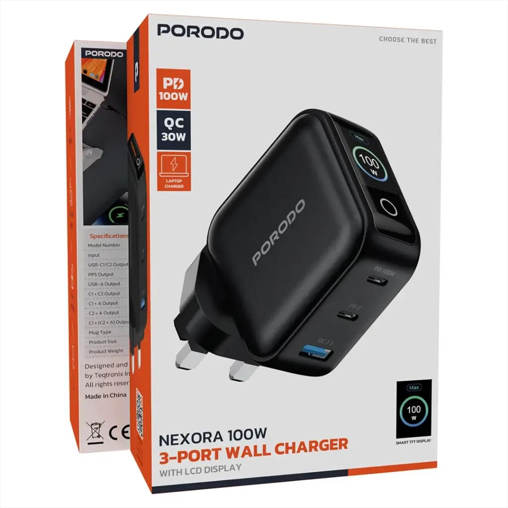 آداپتور شارژر دیواری پرودو مدل Nexora PD-WCP5010 ظرفیت ۱۰۰ وات با نمایشگر دیجیتال — تصویر ۳