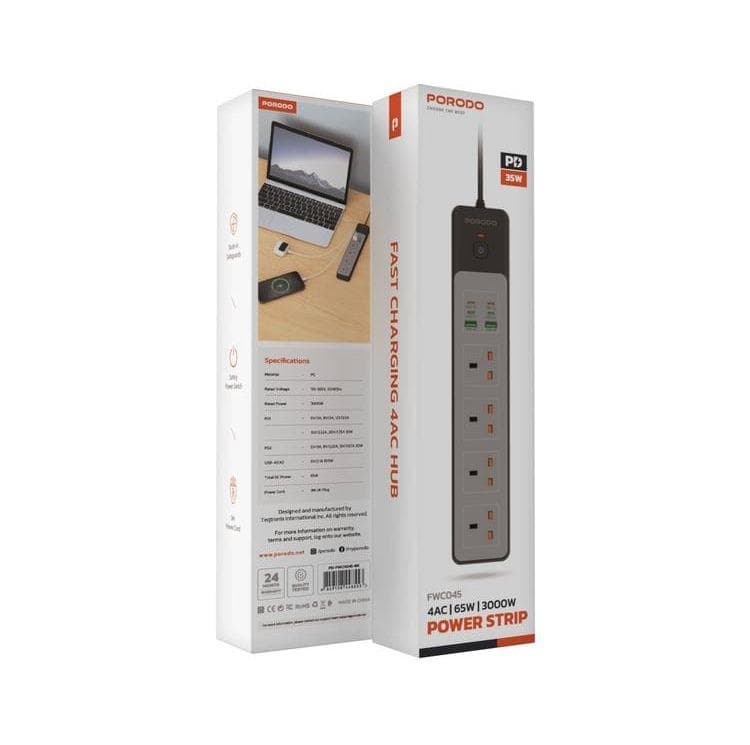 چندراهی پرودو با کابل سه متر Porodo 4 AC Power Socket with 3M Wire — تصویر ۳