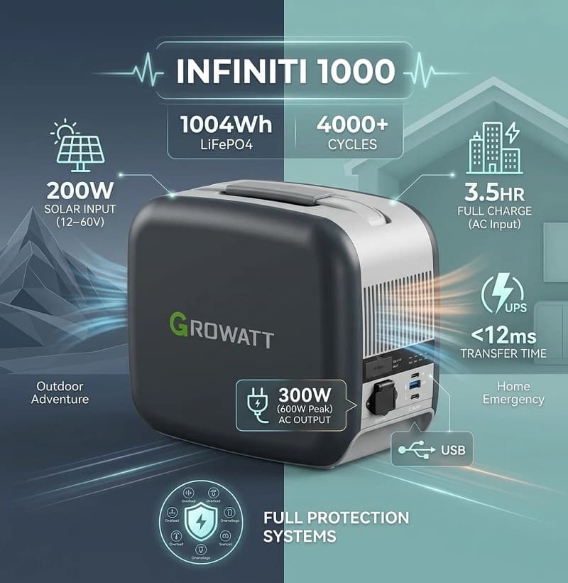 پاور استیشن پرتابل 1000w/h برند گرووات مدل INFINITY1000 — تصویر ۳