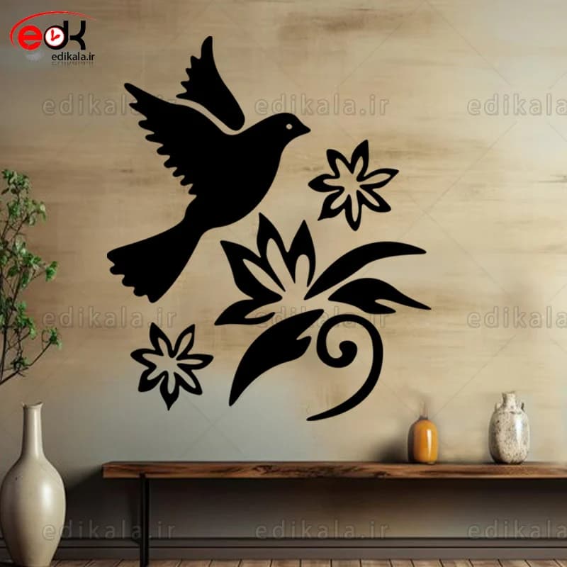 آینه دکوراتیو طرح پرنده و گل شماره 1 در پنج رنگ و ابعاد انتخابی+فایل کورل — تصویر ۵