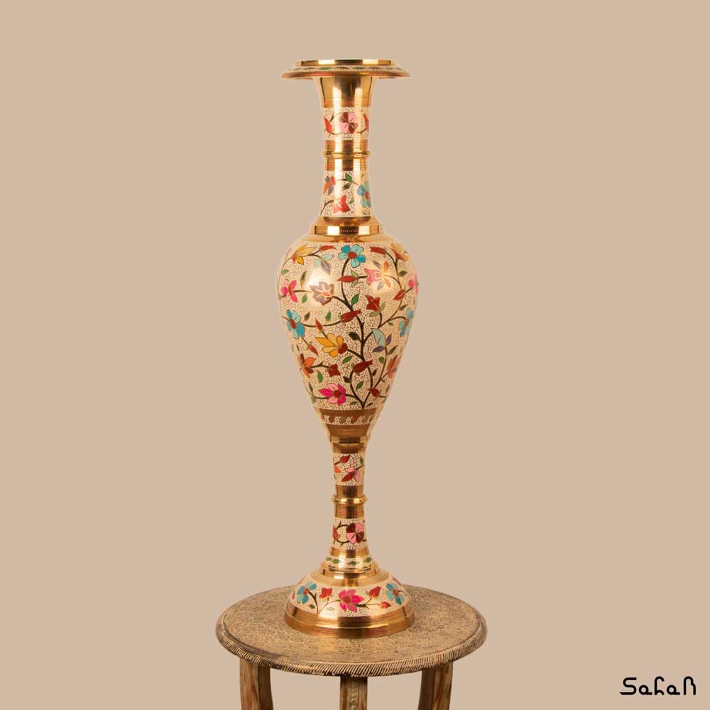گلدان برنجی کشمیری قلم زنی میناکاری 90 سانت — تصویر ۳
