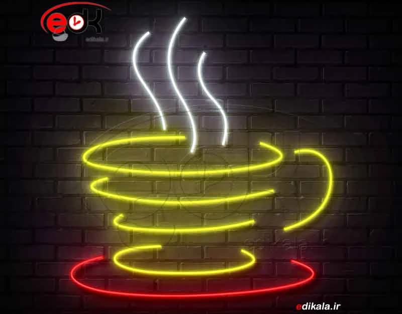 تابلو نئون طرح فنجان قهوه شماره 77 در ابعاد مختلف +آداپتور+ فایل کورل آماده برش — تصویر ۲