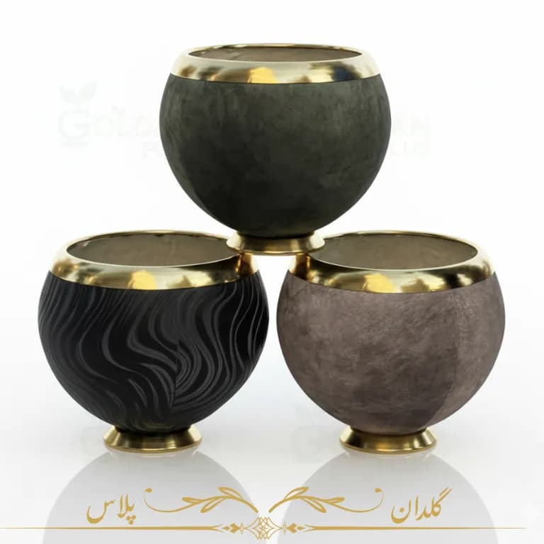 گلدان فایبرگلاس توپی مدل لبه طلایی