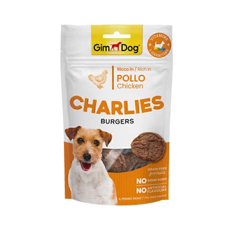 تشویقی سگ جیم داگ چارلیز با طعم مرغ GimDog Charlies Burgers Dog Treat With Chicken وزن 70 گرم