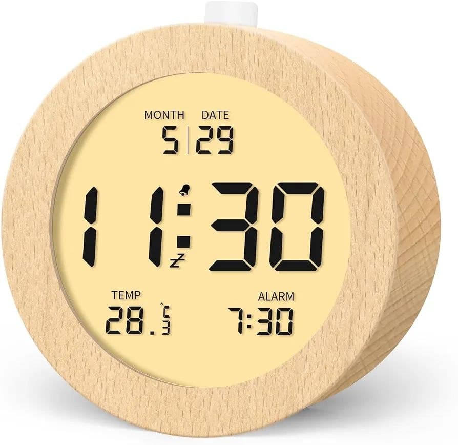 ساعت زنگدار دیجیتال AboveClock چوبی کنار تخت